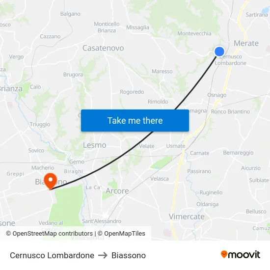 Cernusco Lombardone to Biassono map