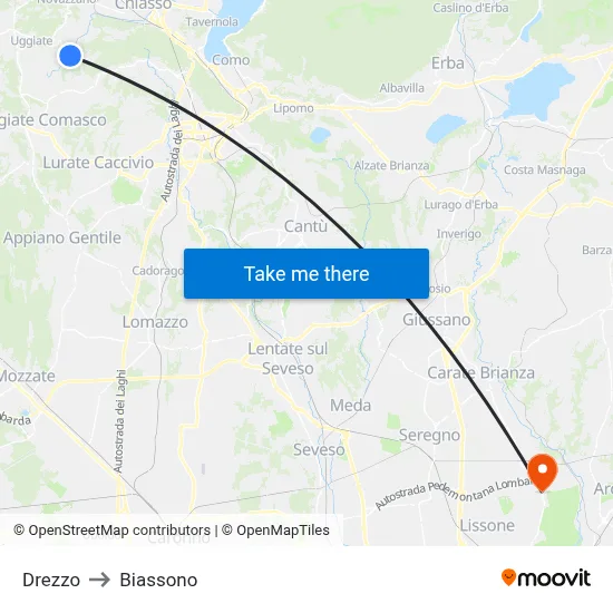 Drezzo to Biassono map