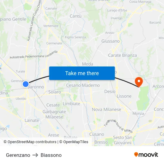 Gerenzano to Biassono map
