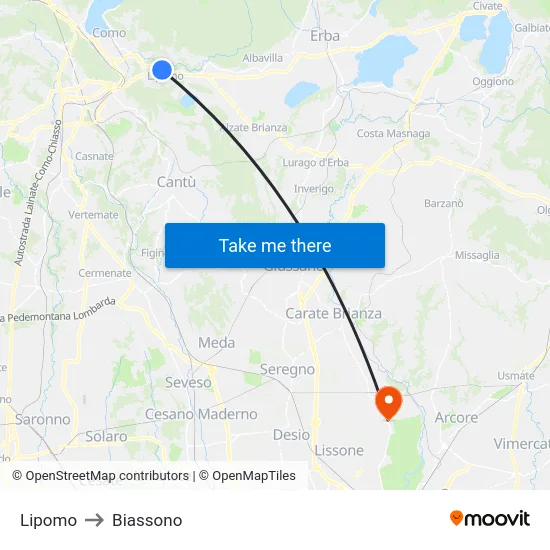 Lipomo to Biassono map
