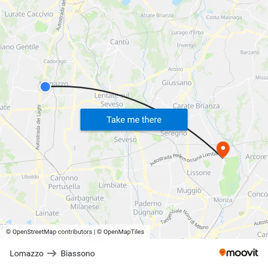 Lomazzo to Biassono map