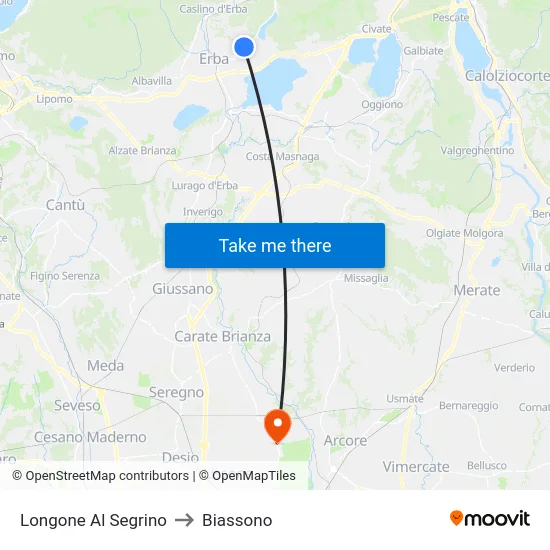 Longone Al Segrino to Biassono map