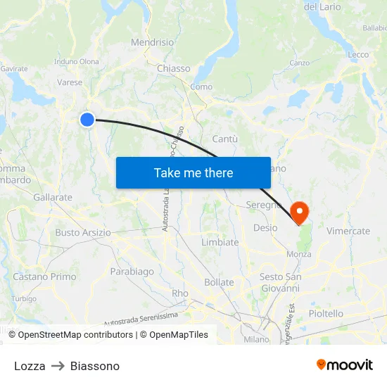 Lozza to Biassono map