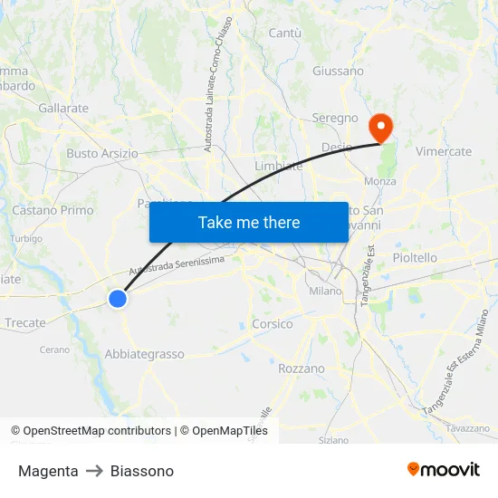 Magenta to Biassono map