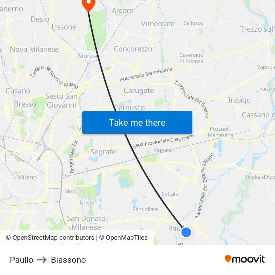 Paullo to Biassono map