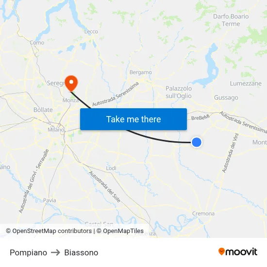 Pompiano to Biassono map