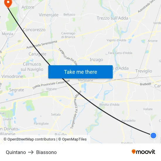 Quintano to Biassono map
