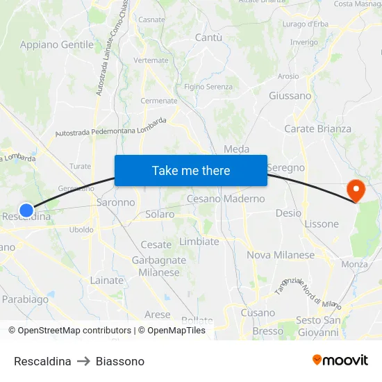 Rescaldina to Biassono map