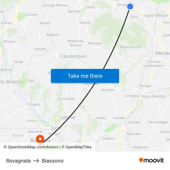 Rovagnate to Biassono map