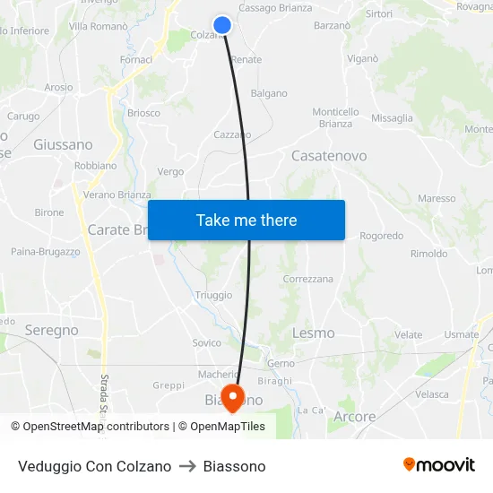 Veduggio con Colzano to Biassono map