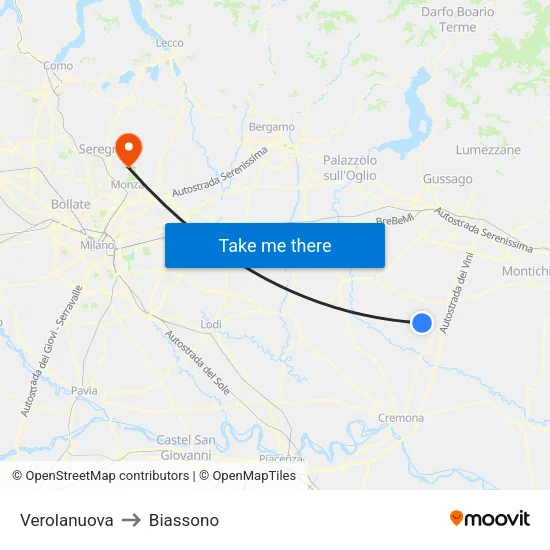 Verolanuova to Biassono map