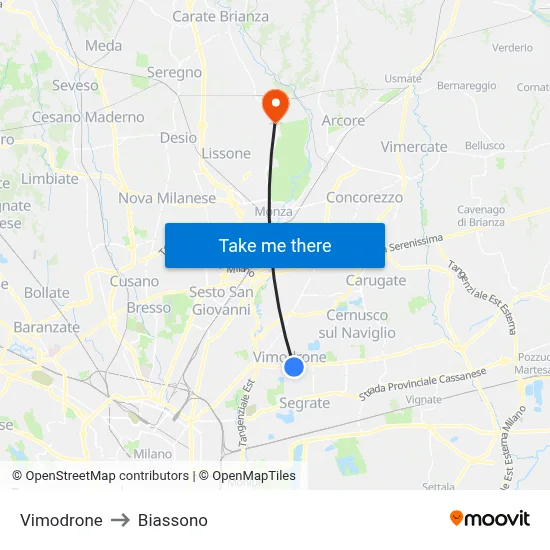 Vimodrone to Biassono map