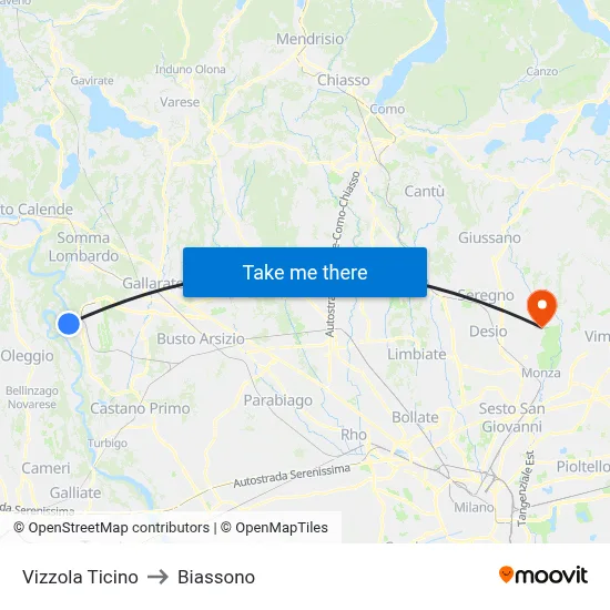 Vizzola Ticino to Biassono map