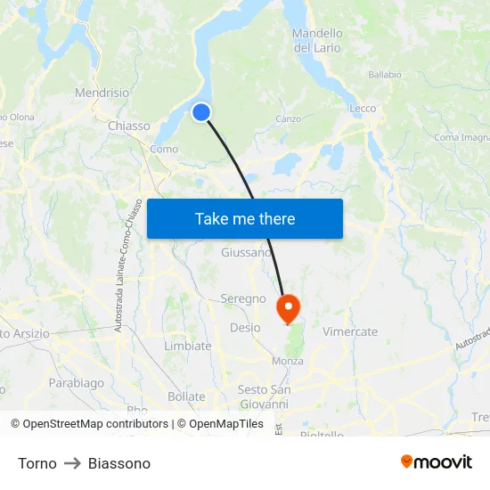 Torno to Biassono map