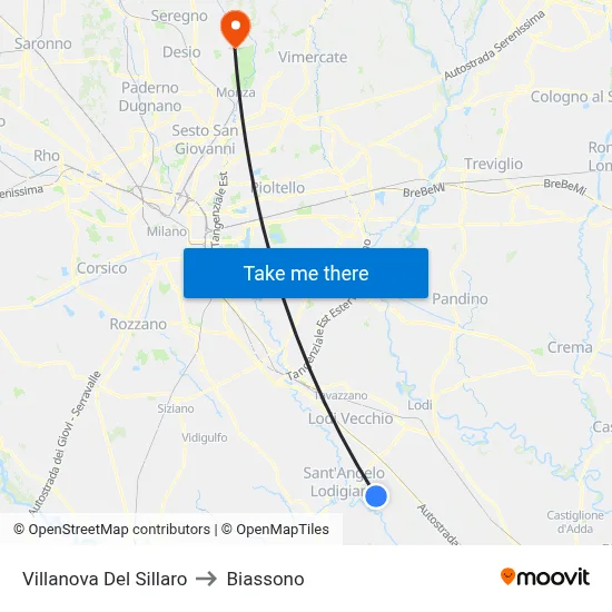 Villanova Del Sillaro to Biassono map