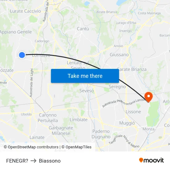 Fenegro to Biassono map