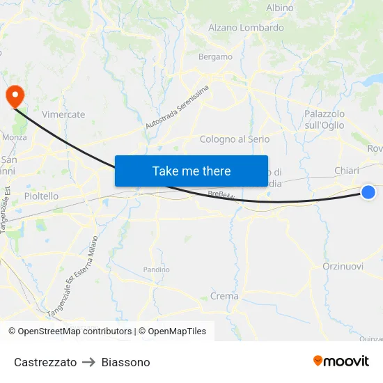Castrezzato to Biassono map