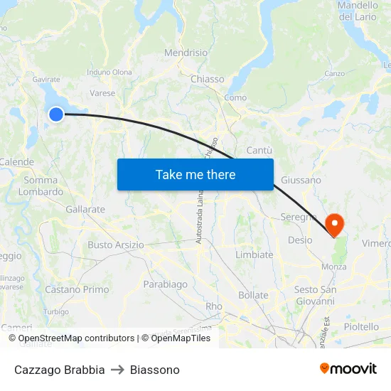 Cazzago Brabbia to Biassono map