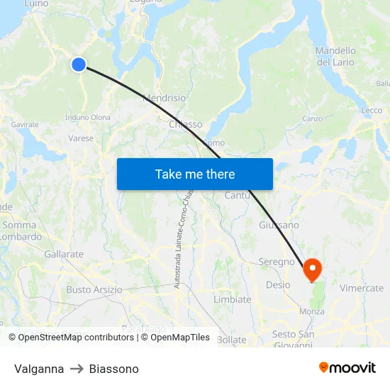 Valganna to Biassono map