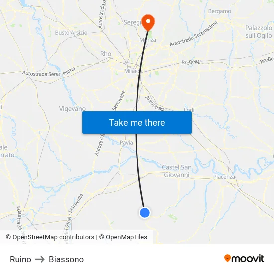 Ruino to Biassono map