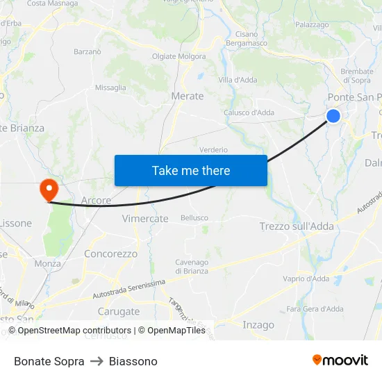 Bonate Sopra to Biassono map