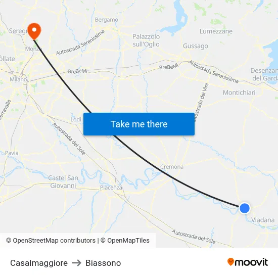 Casalmaggiore to Biassono map