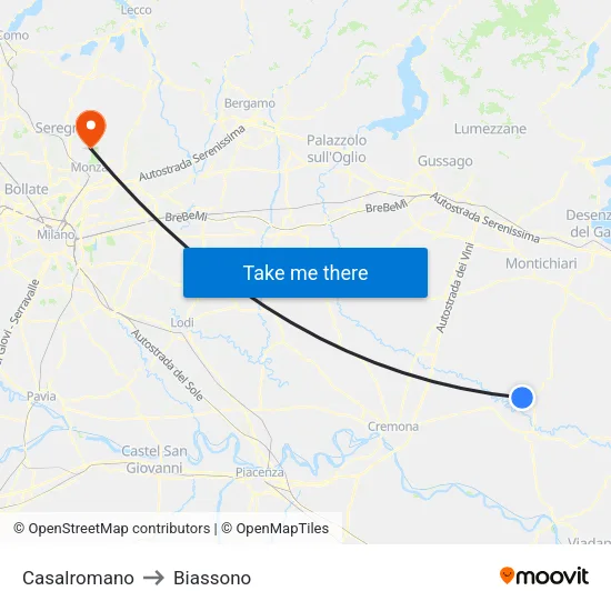 Casalromano to Biassono map