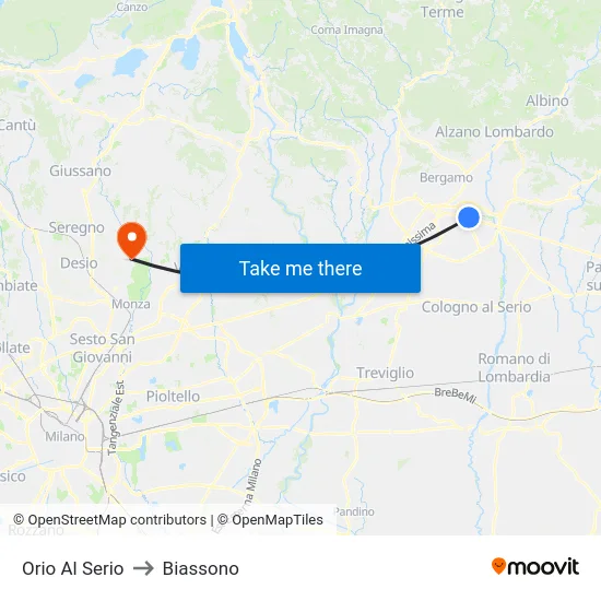 Orio Al Serio to Biassono map