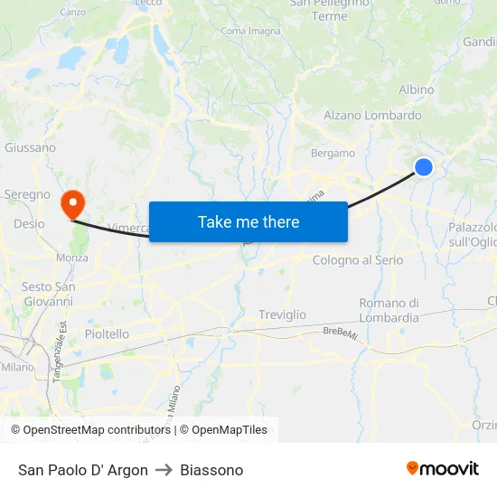 San Paolo d'Argon to Biassono map