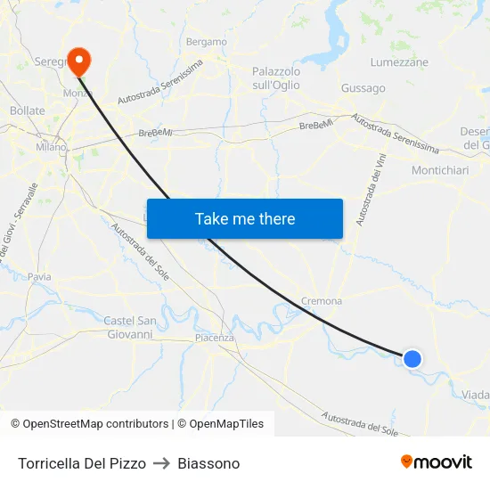 Torricella Del Pizzo to Biassono map