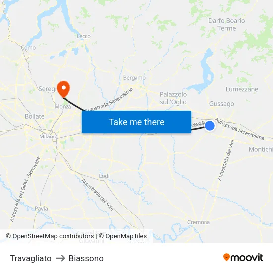 Travagliato to Biassono map