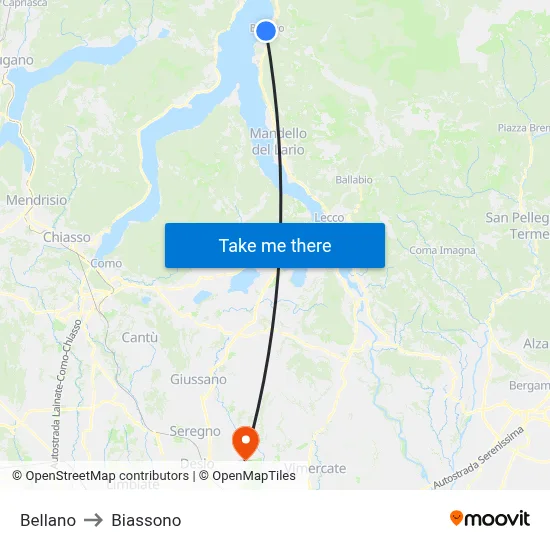 Bellano to Biassono map
