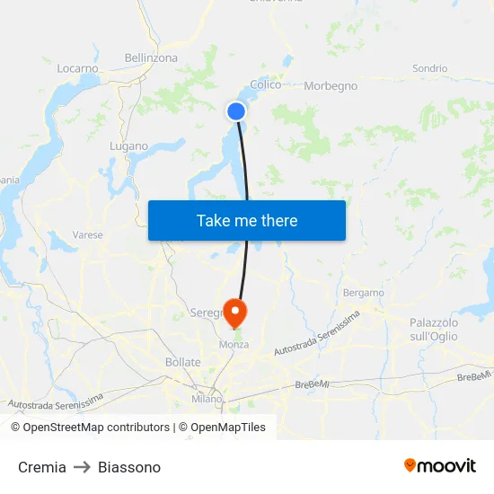 Cremia to Biassono map