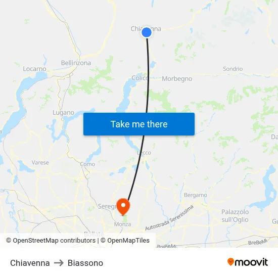 Chiavenna to Biassono map