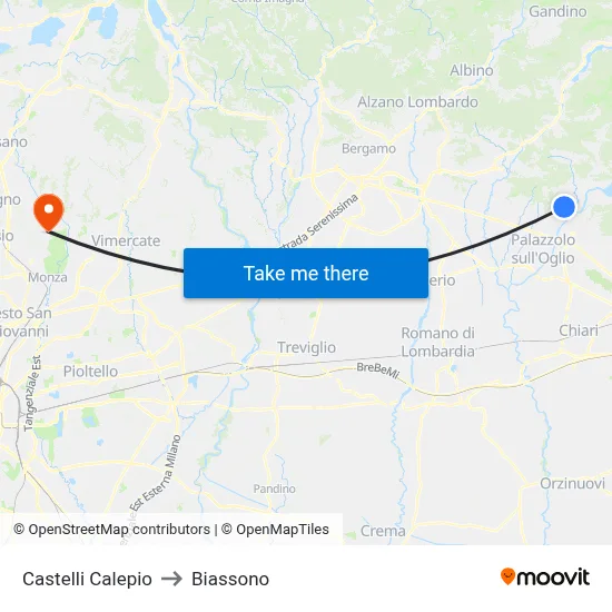 Castelli Calepio to Biassono map
