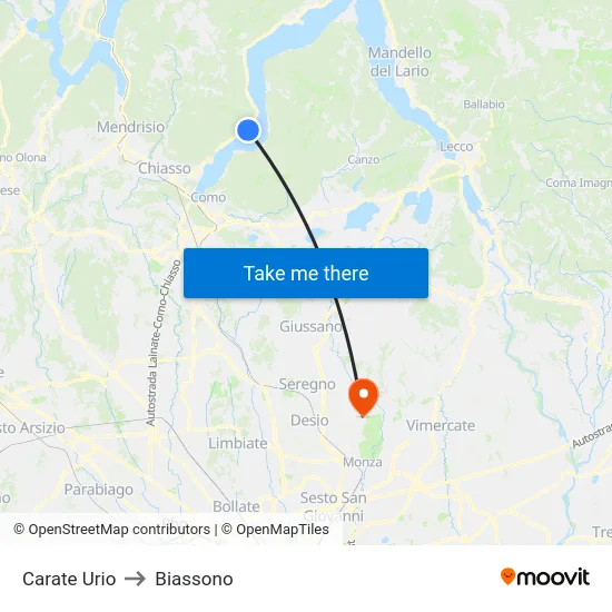 Carate Urio to Biassono map
