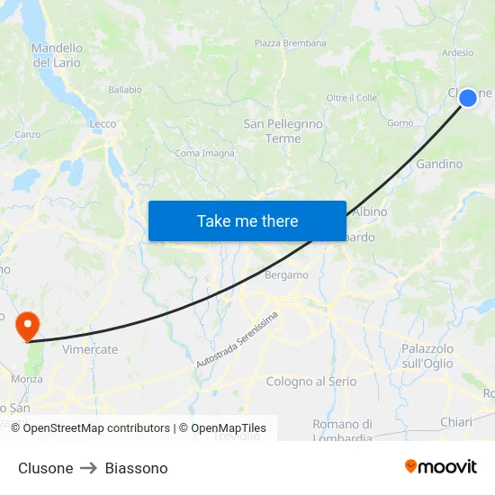 Clusone to Biassono map