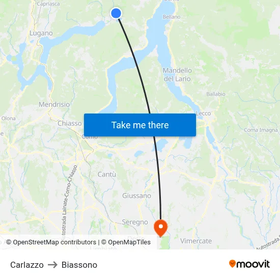 Carlazzo to Biassono map