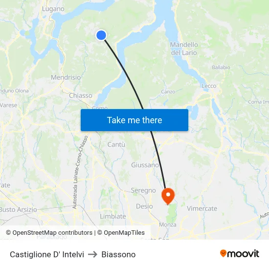 Castiglione d'Intelvi to Biassono map