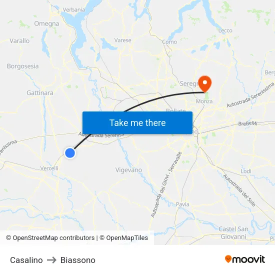 Casalino to Biassono map