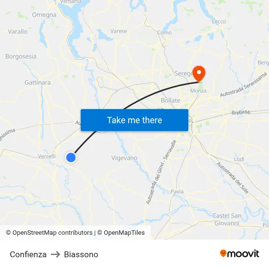 Confienza to Biassono map