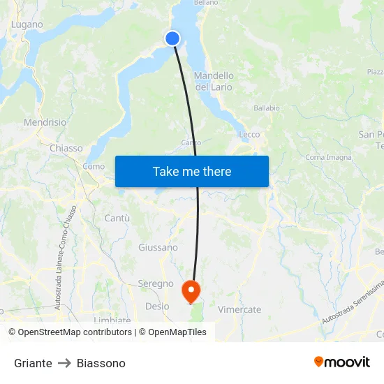Griante to Biassono map