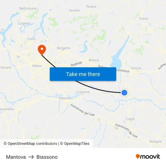 Mantova to Biassono map