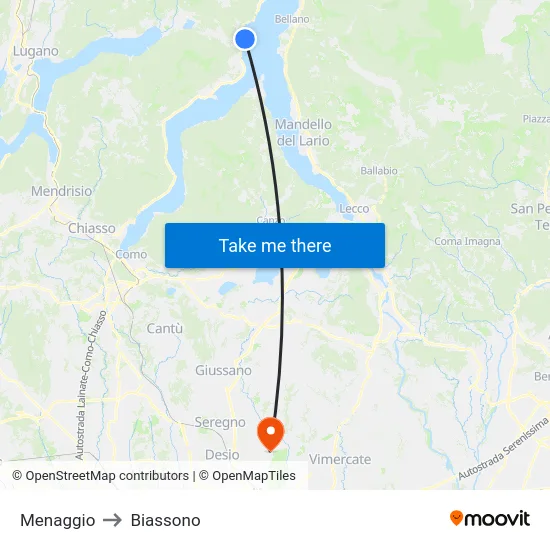 Menaggio to Biassono map