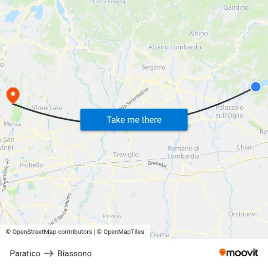 Paratico to Biassono map