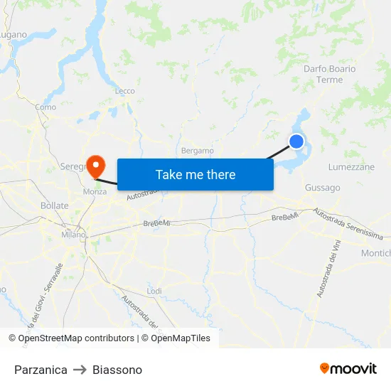 Parzanica to Biassono map