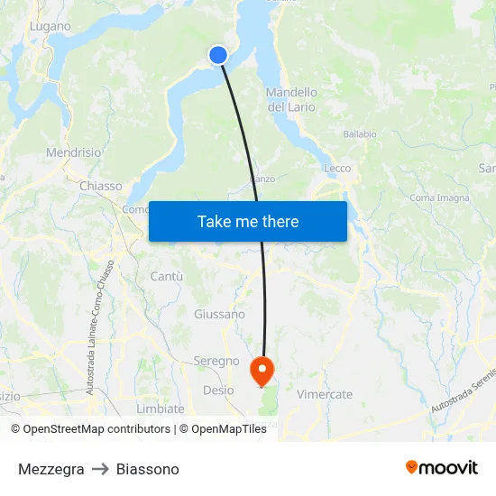 Mezzegra to Biassono map