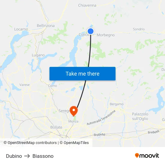 Dubino to Biassono map