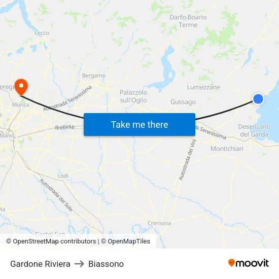 Gardone Riviera to Biassono map