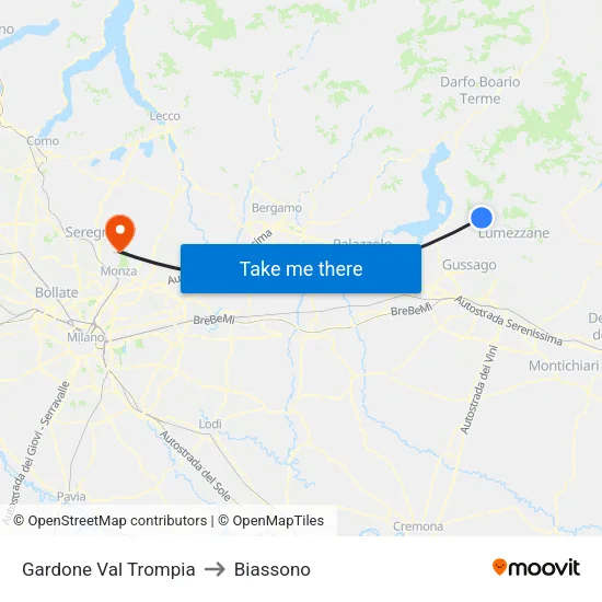 Gardone Val Trompia to Biassono map